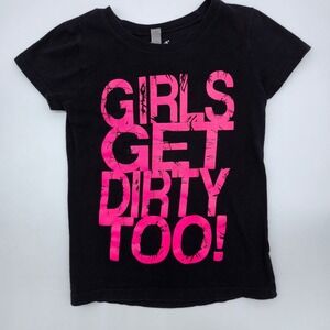 Off Road Vixens Girls Get Dirty Too Black Pink Graphic T Shirt Size S 6 6X